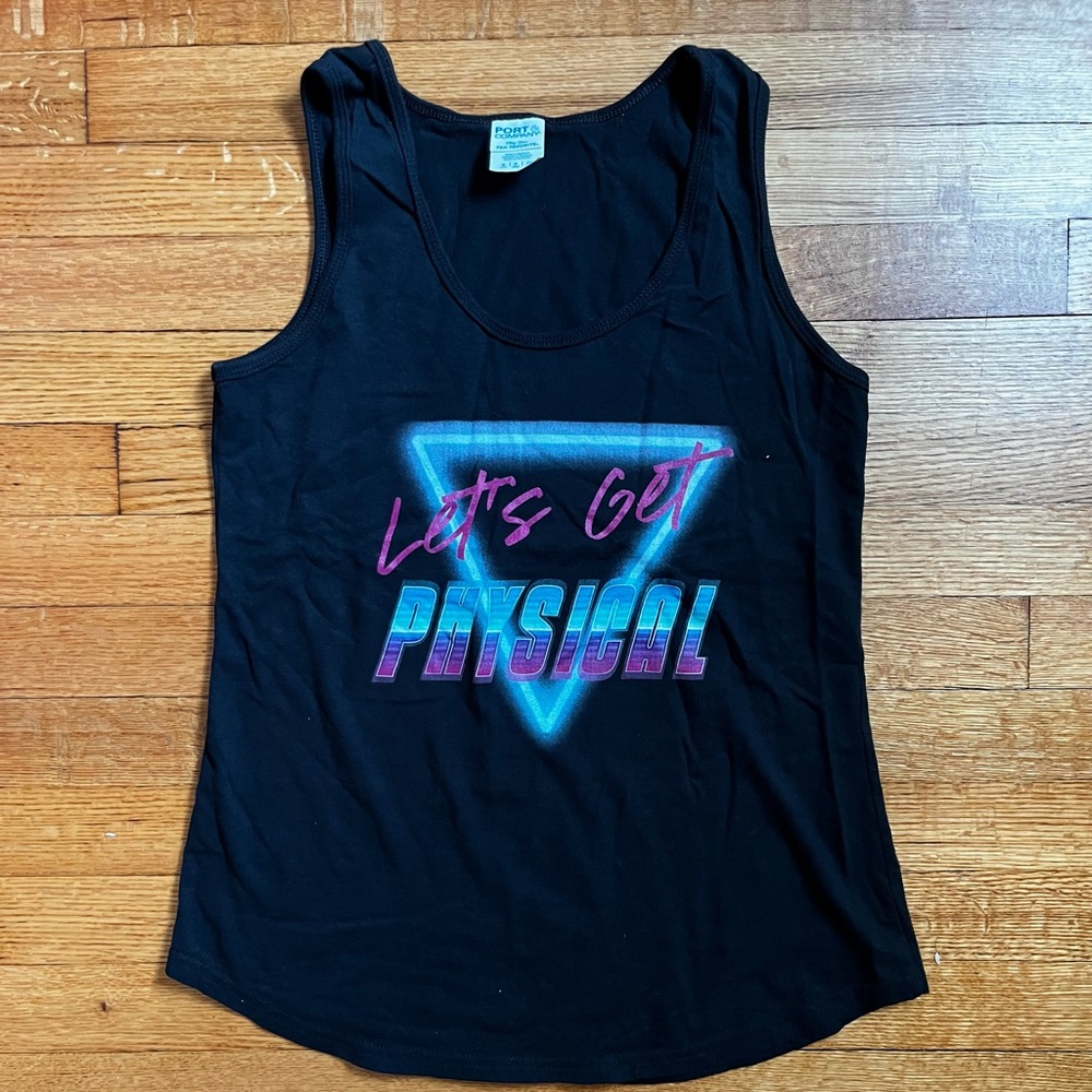 Let’s Get Physical, Black Cotton Tank, Size Small